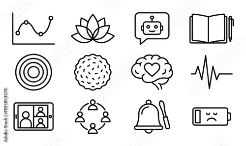 Stress graph depicting rise and fall mental wellness concept with downward and upward line