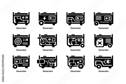 Set of twelve generator icons representing different functions and designs
