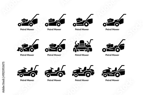Variety of petrol mower silhouettes in different designs