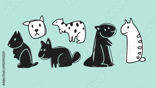 Doodle Style Cartoon Animals on a Light Blue Background Cute Hand Drawn Collection of Various Creatures