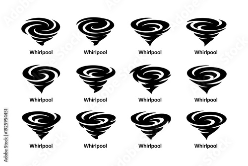 Collection of black whirlpool symbols in different styles