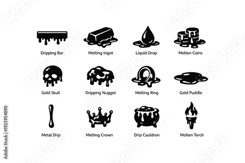 Black silhouette icons of dripping and melting objects