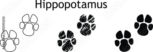 Hippopotamus Footprint Silhouette Vector – Hippo Animal Track Icon Set EPS