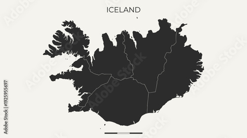 Iceland Map with Regional Divisions. Clean, Minimalist Black and White Vector Graphic for Geography, Travel, and Business Concepts