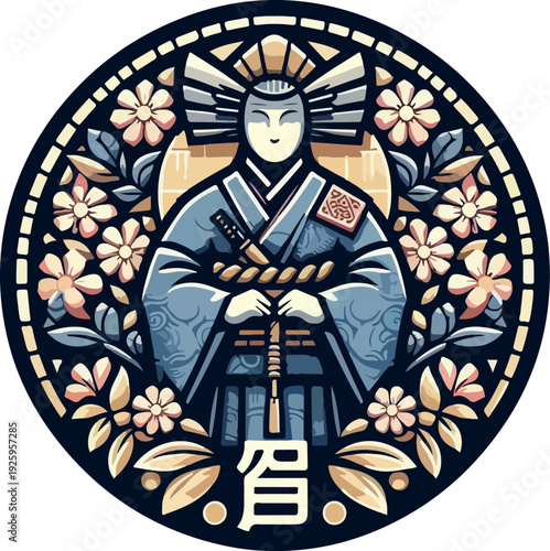 Detailed Graphic for Tattoo or Apparel Design Majestic Asian Woman Surrounded by Swirling Clouds and Traditional Ornaments