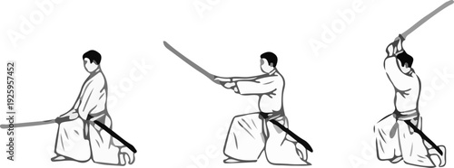 Detailed Katana Sword Martial Arts Techniques Poster with Nuki Tsuke, Kiri Oroshi, Chiburi and Noto for Dojo Wall Art and Education