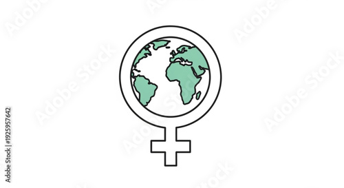 Female symbol with earth globe representing women's rights and global equality feminist movement and female empowerment