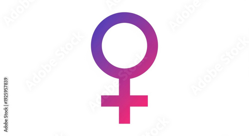 Vibrant purple and pink female symbol on white background representing feminism and equality