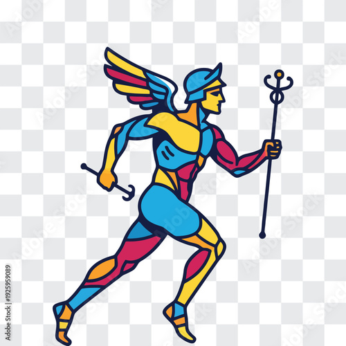 Geometric Hermes Silhouette in Modern Fragmented StyleGeometric Hermes Silhouette in Modern Fragmented Style