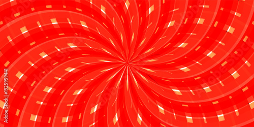 Retro red background with vintage circus sunburst. Psychedelic colorful swirl poster, abstract pattern in 70s carnival style. Hypnotic sunburst vector illustration.