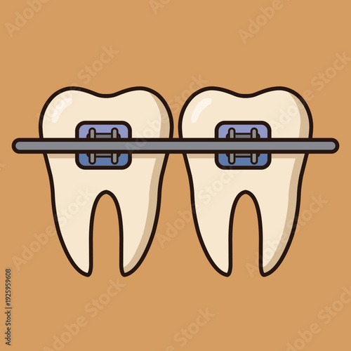 Dental braces illustration isolated on brown background