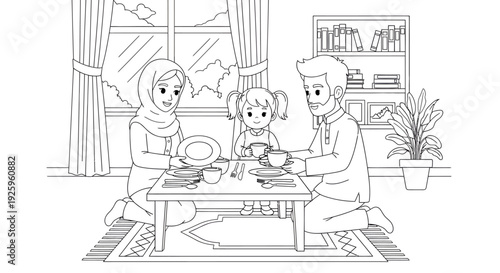 Family Dining Scene with Parents and Kids at Home