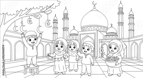 Children Playing Charmingly in a Cultural Mosque Setting