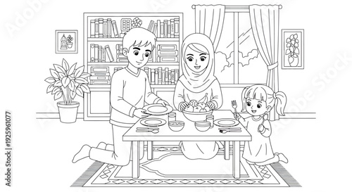 Family Enjoying Meal at Home in Cozy Living Room