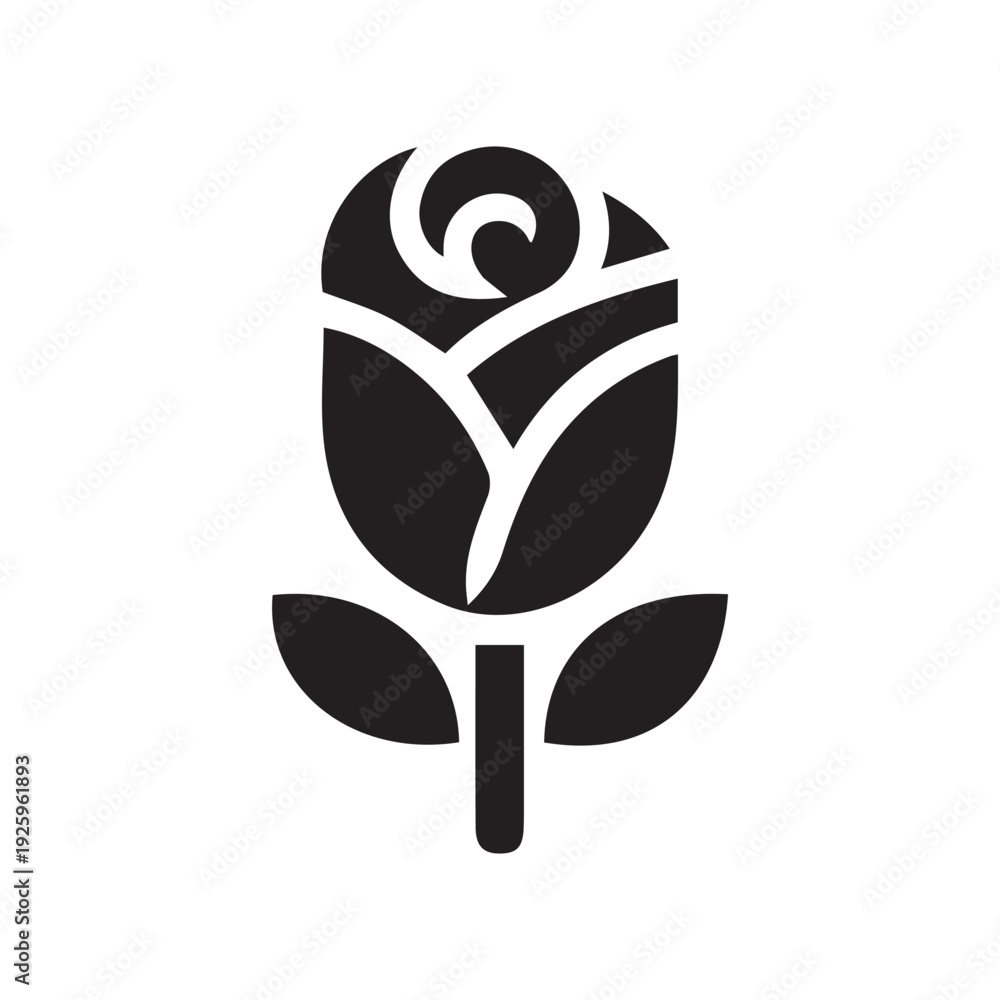 Obraz premium Minimalist Rose Flower Icon in Bold Black Outline