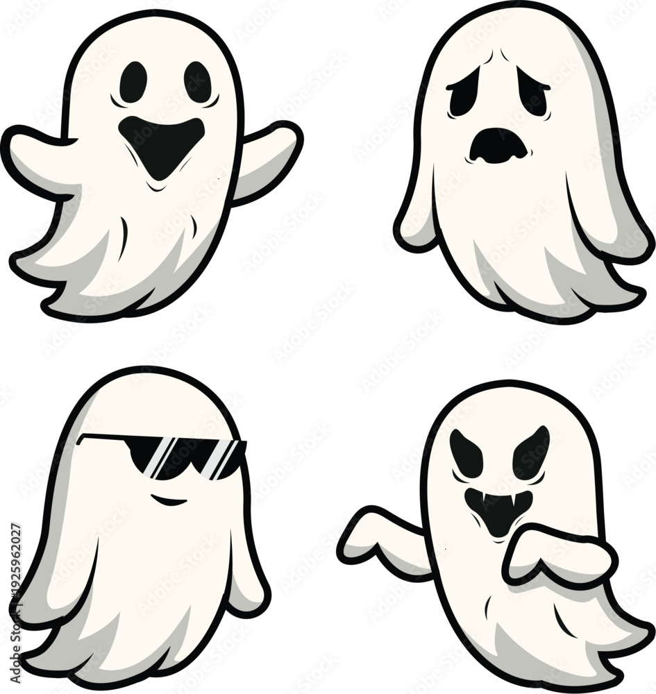 Obraz premium Cute cartoon ghost characters set for Halloween design