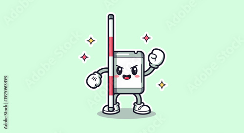 Cute cartoon bottle mascot posing with straw.