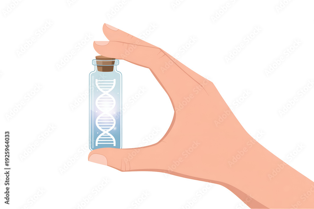 Fototapeta premium Hand holding DNA vial with glowing genetic material