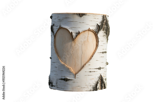 Heart shaped cutout in birch wood log