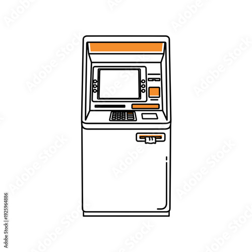 ATM machine front view, cash withdrawal terminal vector isolated on white