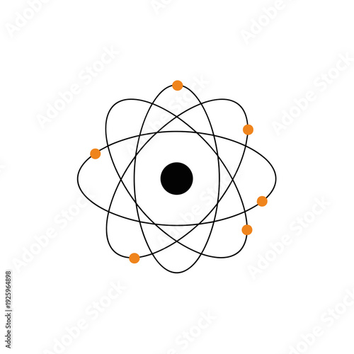 Stylized atom symbol with orbit electrons, minimal  vector isolated on white