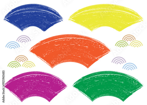 手描き筆タッチの和風扇型フレーム/鮮やかセット