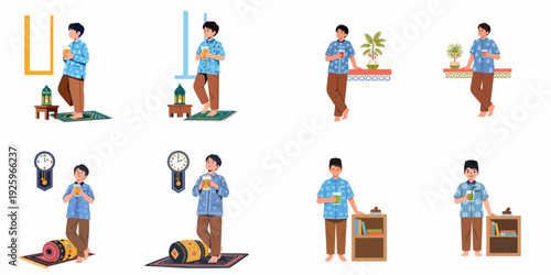 Young Muslim Man Observing Ramadan Rituals: Suhoor, Iftar, Prayer, and Daily Life