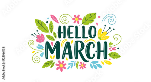 Hello March Floral Greeting Card Design 3.