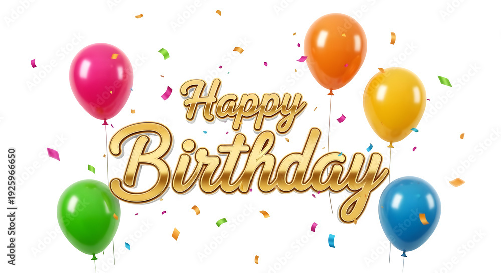 Fototapeta premium Happy birthday wishes with colorful balloons on transparent background