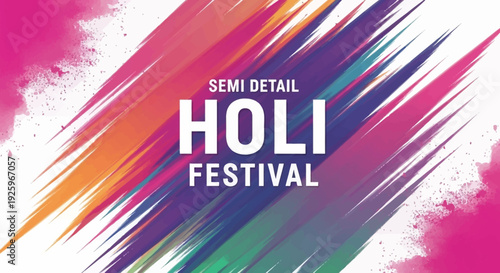 Vibrant Holi Festival illustration with colorful paint splashes and semi-detail design on a white background, conveying a joyful celebration mood