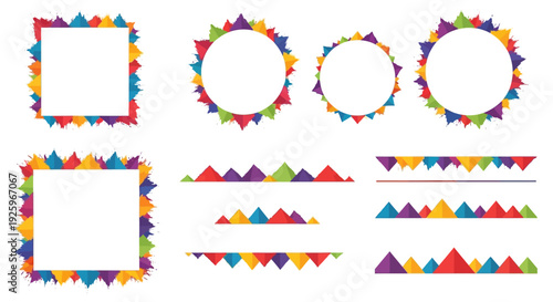 Colorful illustration of Rang Panchami and Holi festival frames and borders in various shapes and sizes for celebration design