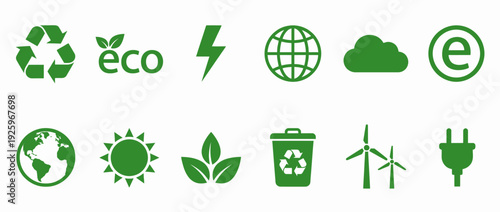 Eco friendly symbols for sustainable living and green technology