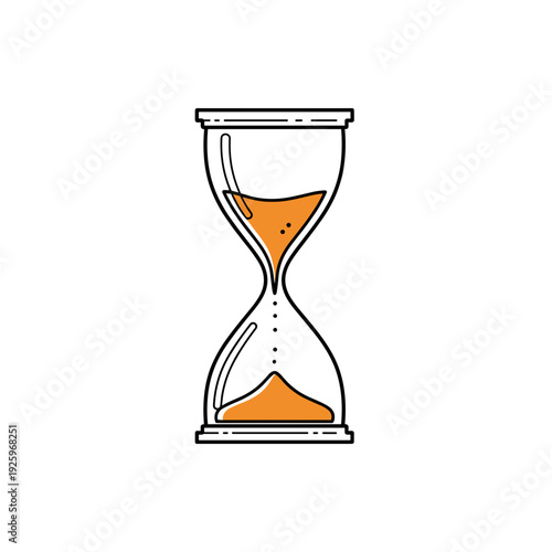 Modern glass hourglass with sand, minimal two color vector illustration isolated on white