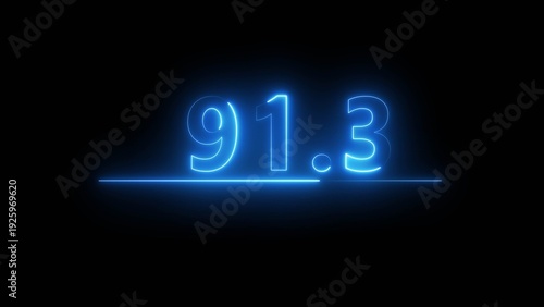 Neon number illustration. Neon counting text number on black background. Neon light frame number.