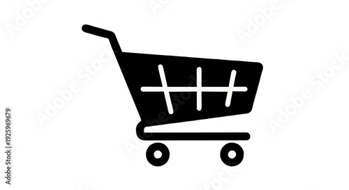 Black silhouette icon of a shopping cart, symbolizing online retail, e-commerce, consumer purchasing, and adding items to a digital basket for convenient modern shopping experiences and transactions