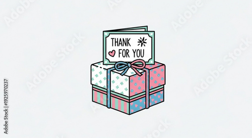 Colorful gift boxes with thank you card pastel colors ribbons and bows expressing gratitude and appreciation