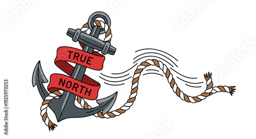 Anchor with True North Sign Illustration.