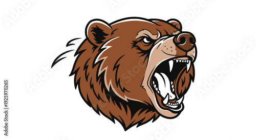 Angry Brown Bear Head Cartoon Illustration.