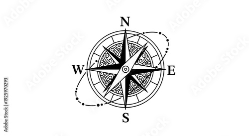 Black and White Compass Illustration Detail.