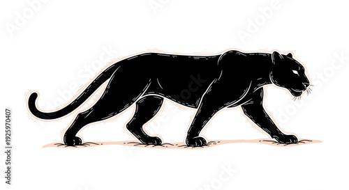Black Panther Walking Silhouette Isolated.