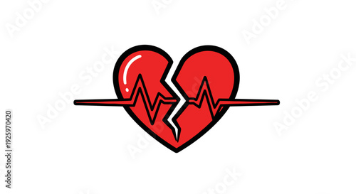 Broken Heart with ECG Line Illustration.