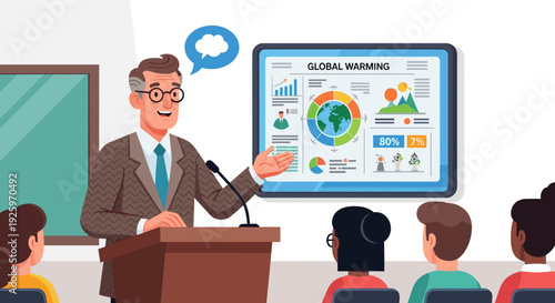Businessman presenting global data on screen.