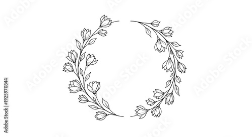 Floral Wreath with Leaves and Flowers.