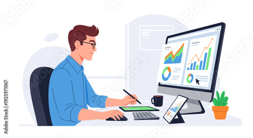Man analyzing data on computer screen 7.