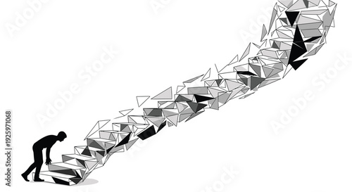 Businessman pushing domino effect vector