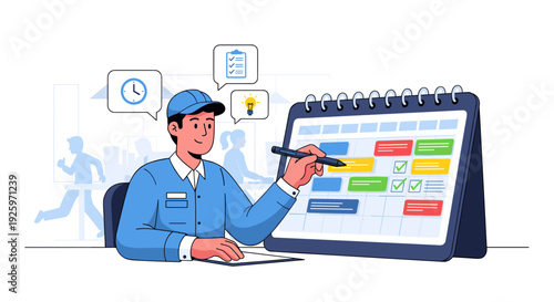 Man Planning Tasks on Calendar Desk.