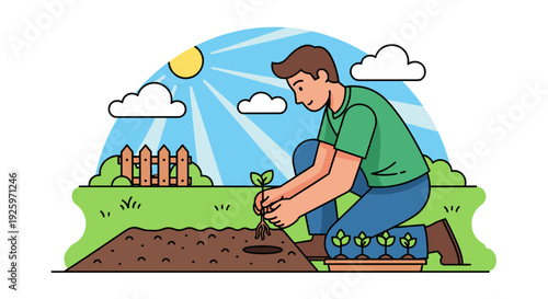 Man Planting a Small Green Tree.