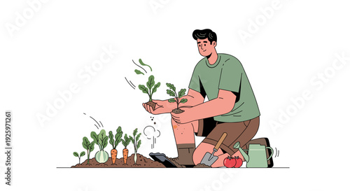 Man Planting Seedlings in Garden Soil 2.