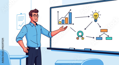 Man presenting business data on screen.