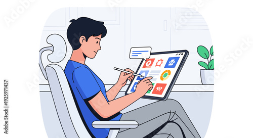 Man Working on Digital Art on Laptop.